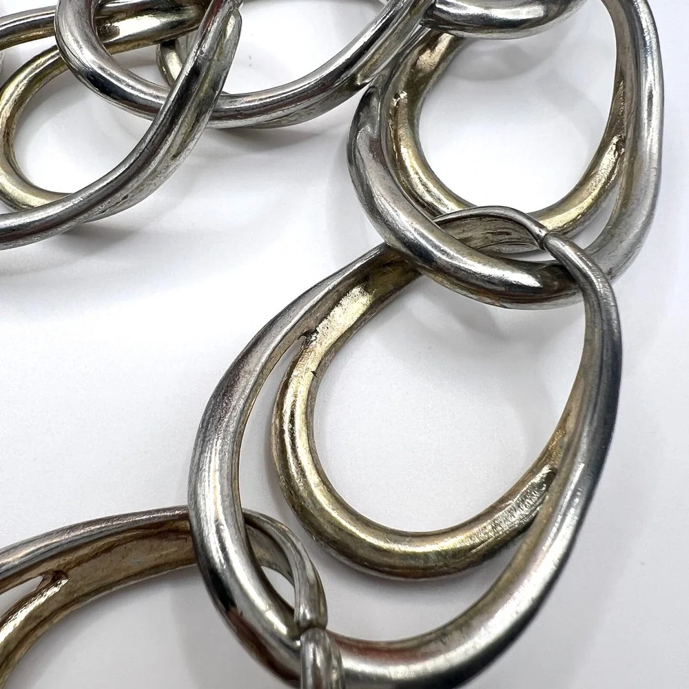 Heavy Chunky Silver Tone Statement Necklace Signed N Oversized Links 222g